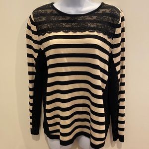 Striped beige/ black Lane Bryant 14/16 sweater w/lace garnish shoulder2shoulder